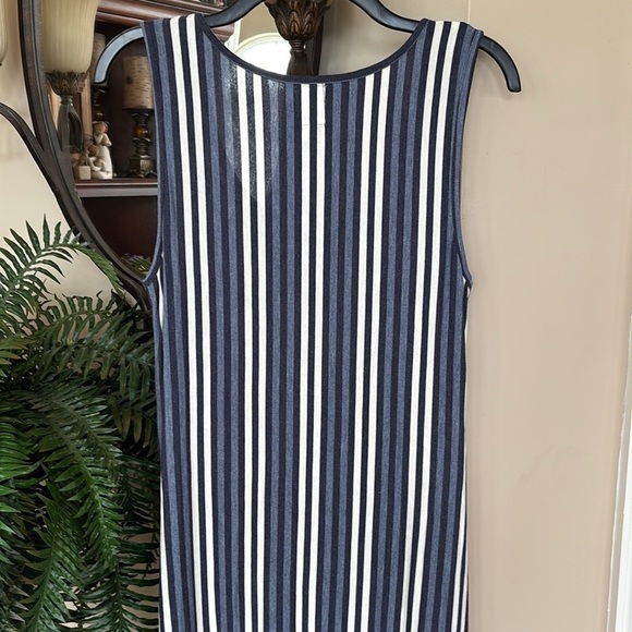 Sunday Anthropologie Blue White Striped High Low Maxi Dress Sleeveless Stretch - Picture 12 of 14